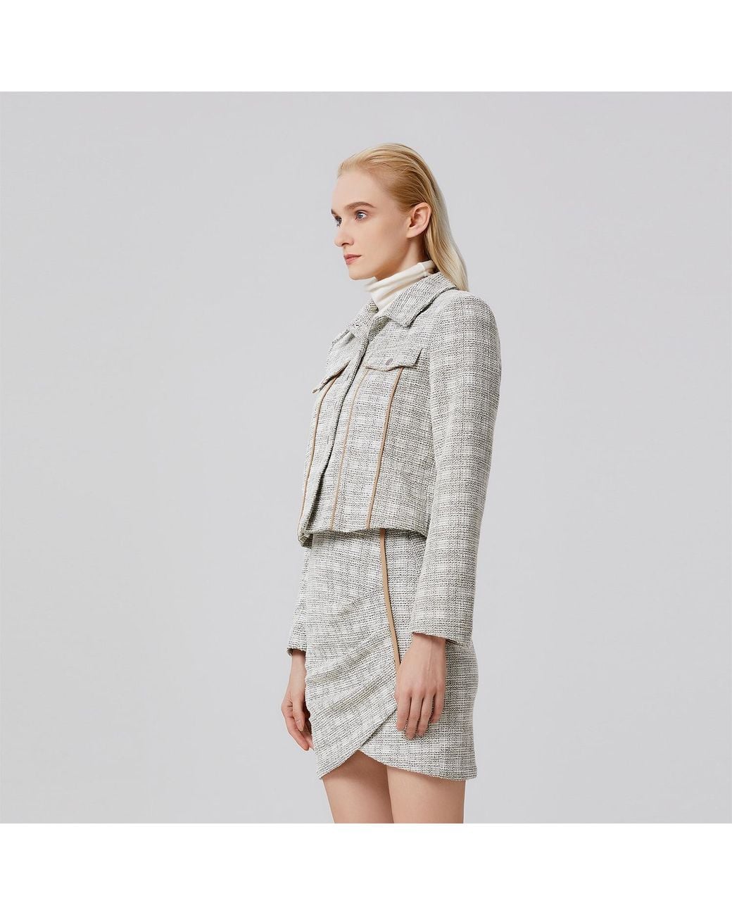 Smart and Joy Gray Crop Jacket With Pocket Flaps And Bias