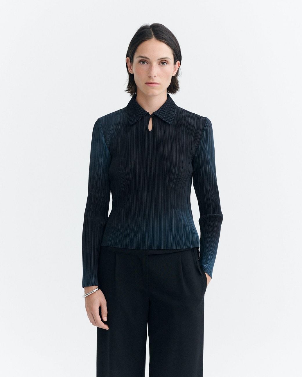 Thinking Mu Blue Whisper Agostina Pleated Top