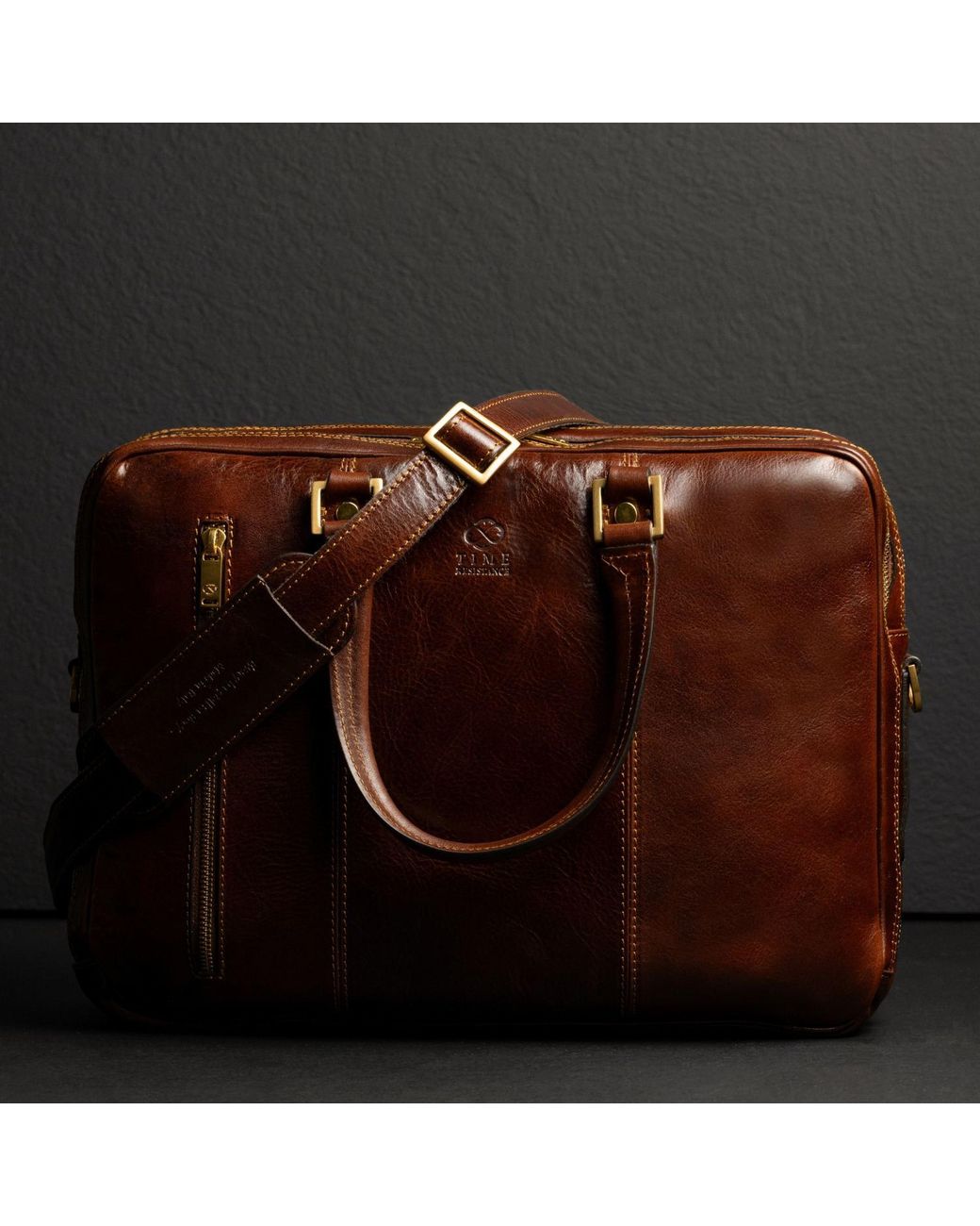Time Resistance Brown Leather Convertible Briefcase Backpack for men