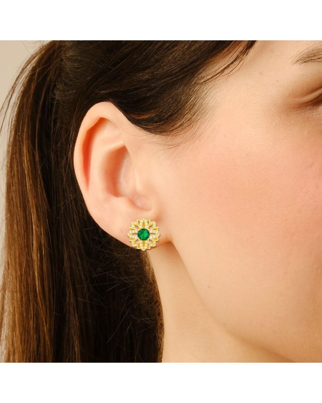 Kylie Harper Metallic Emerald Floral Stud Earrings