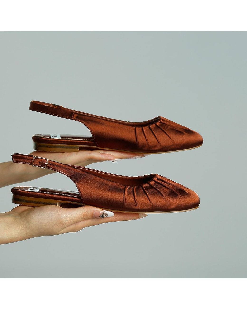 Toe Dusting Rag & Co Cheeni Satin Square Toe Flat Slingbacks in Brown | Lyst