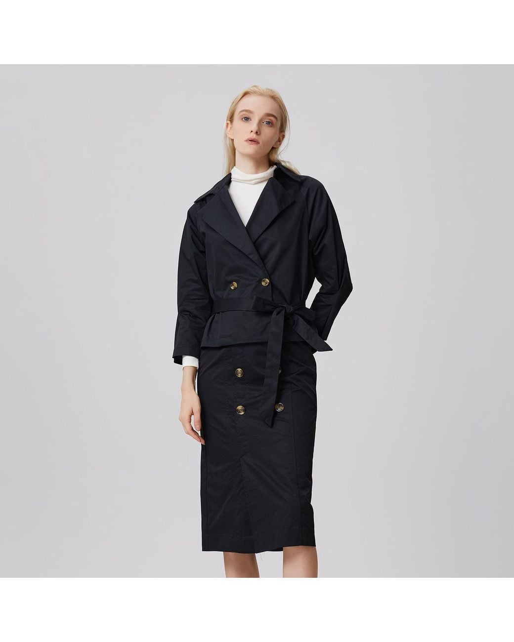 Smart and Joy Natural Double-Breasted Cotton Trench Jacket