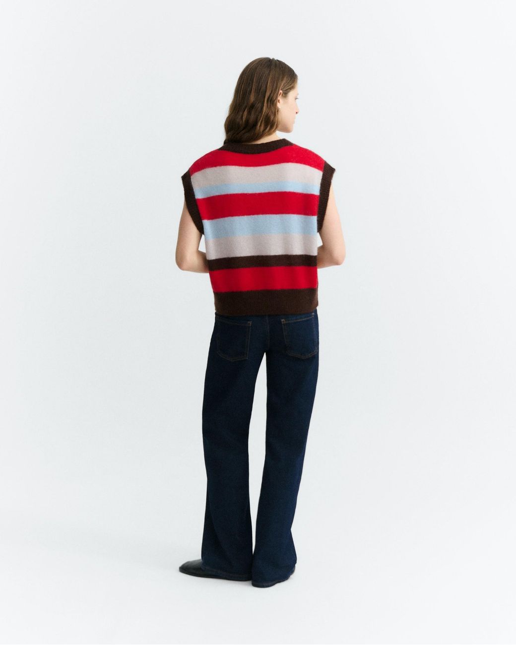 Thinking Mu Pink Fadwa Oversized Striped Wool Vest