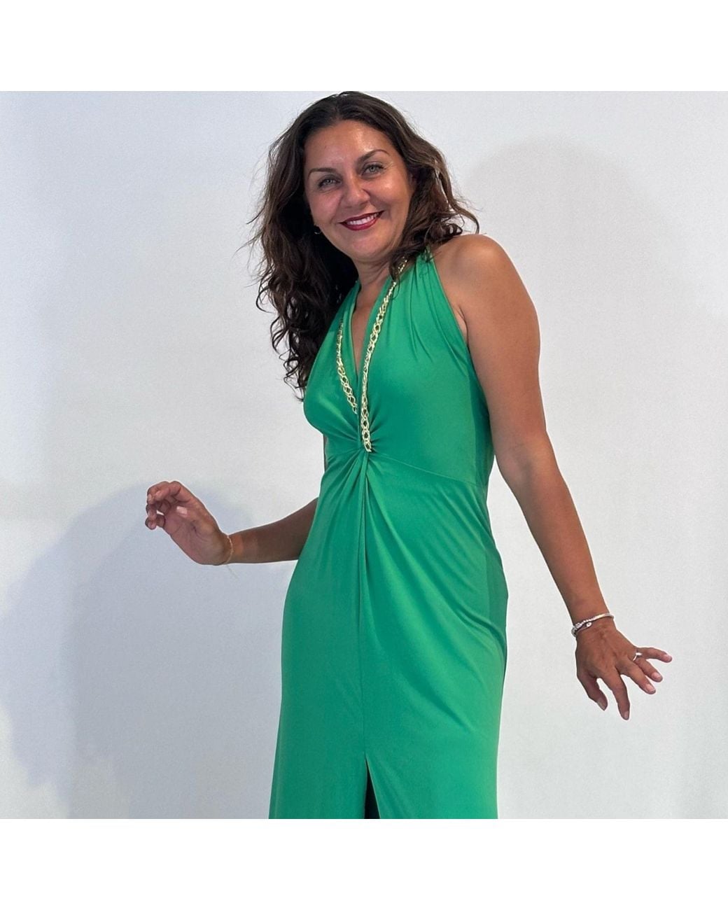 N'Onat Green Golden Chain Party Maxi Dress