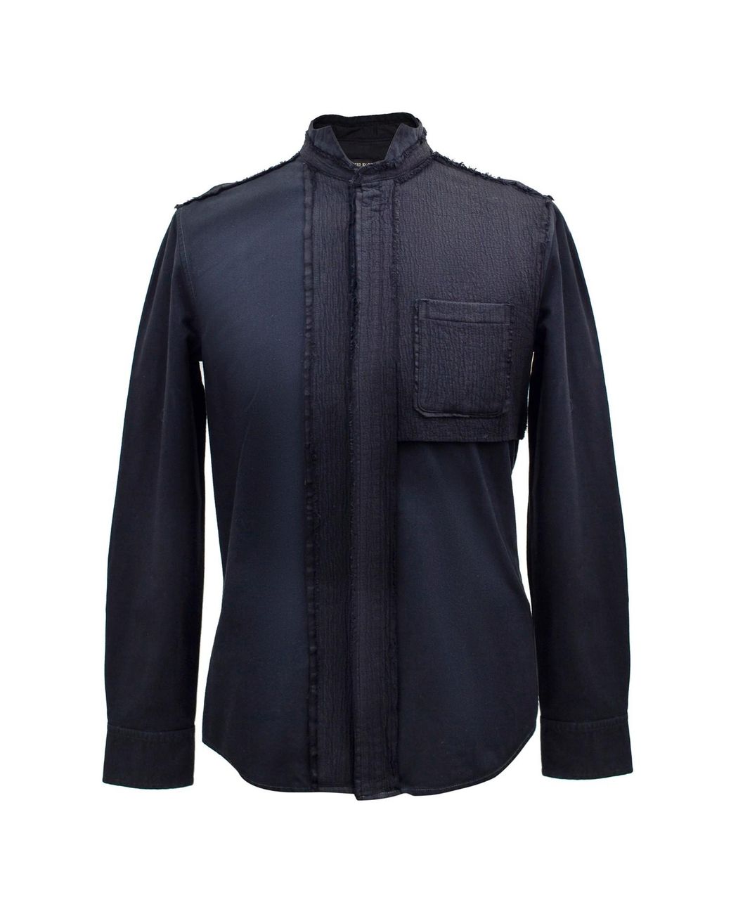 Smart and Joy Blue Bi-Material Shirt With Tied Stand-Up Collar for men