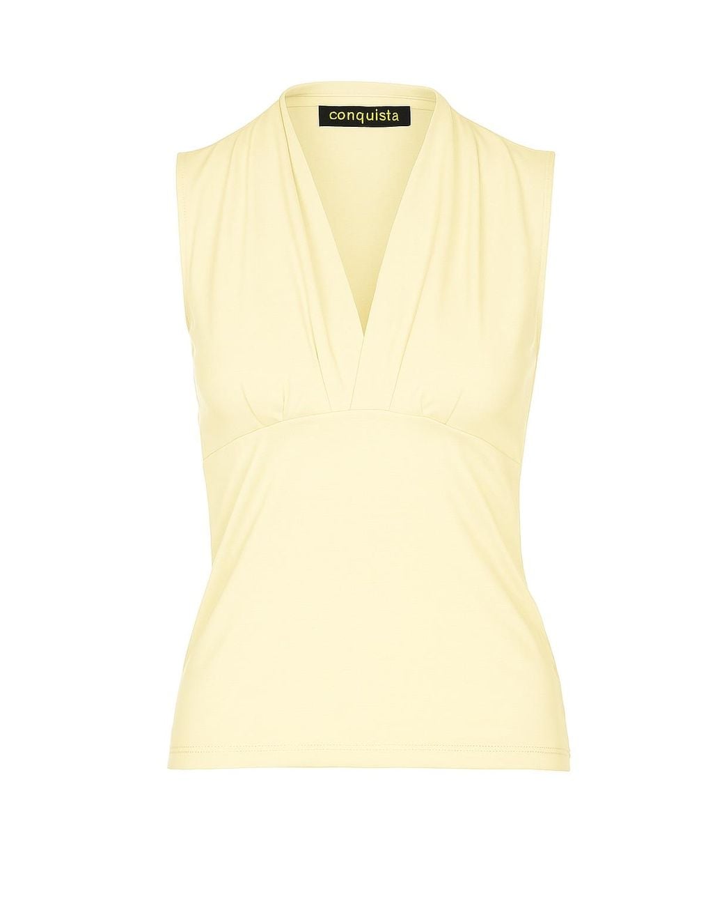 Conquista Yellow Neutrals Cream Sleeveless V-Neck Jersey Top – Stretch Cotton-Blend Fabric