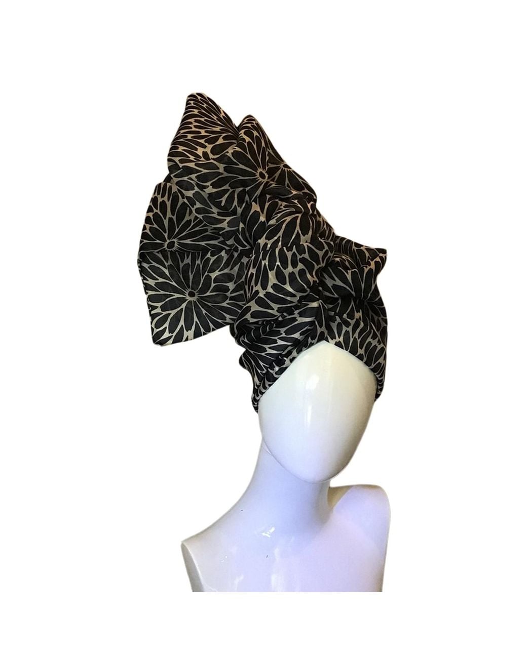 Romer Millinery Black Twisturban Turban & Floral Silk Organza Extra Full