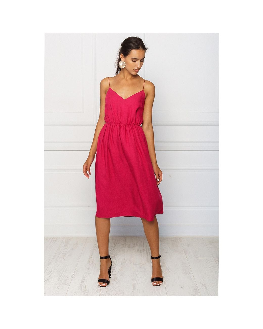2KStyle Red Valeria Spaghetti-Straps Elasticated Party Midi Dress