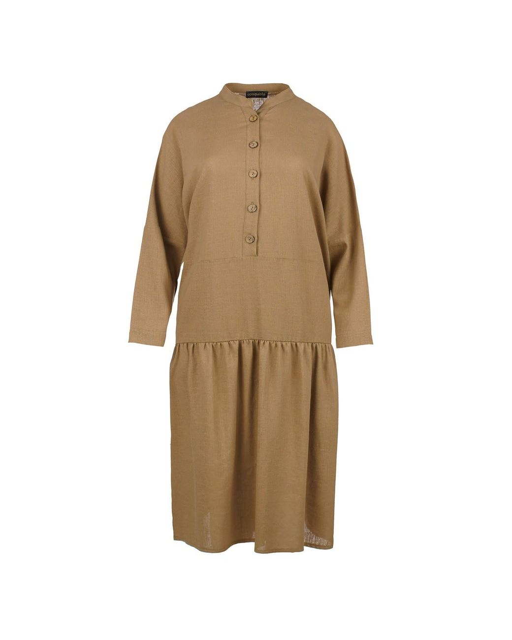 Conquista Linen Style Oversized Beige Dress With Buttons in Natural | Lyst