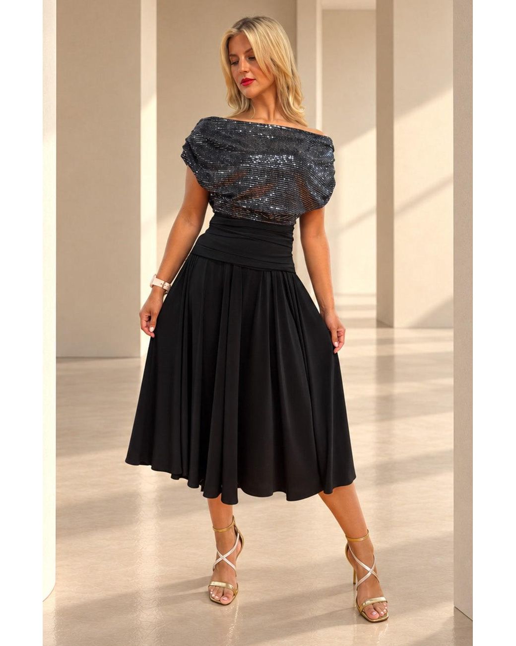 Atom Label Black Carbon Bardot Tea Regular Length Dress