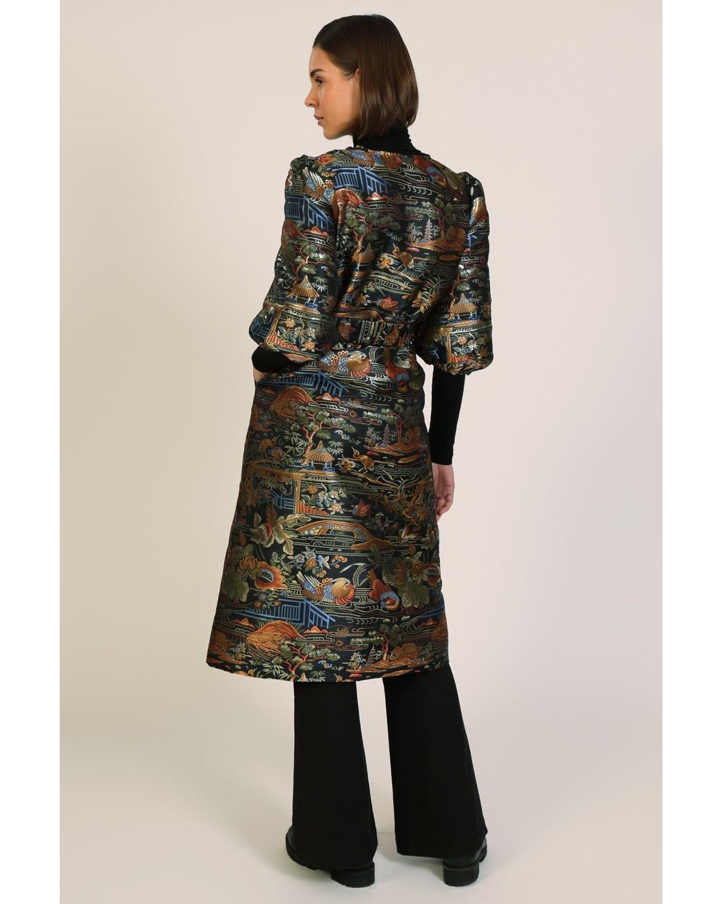 Traffic People Green Farewell Fools Multicolour Embroidered Duster Wrap Coat