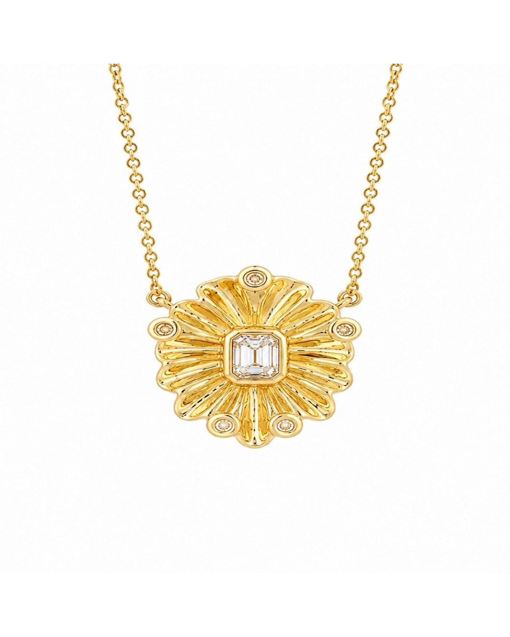 Artisan Metallic 14K Floral Sunburst Diamond Pendant Necklace