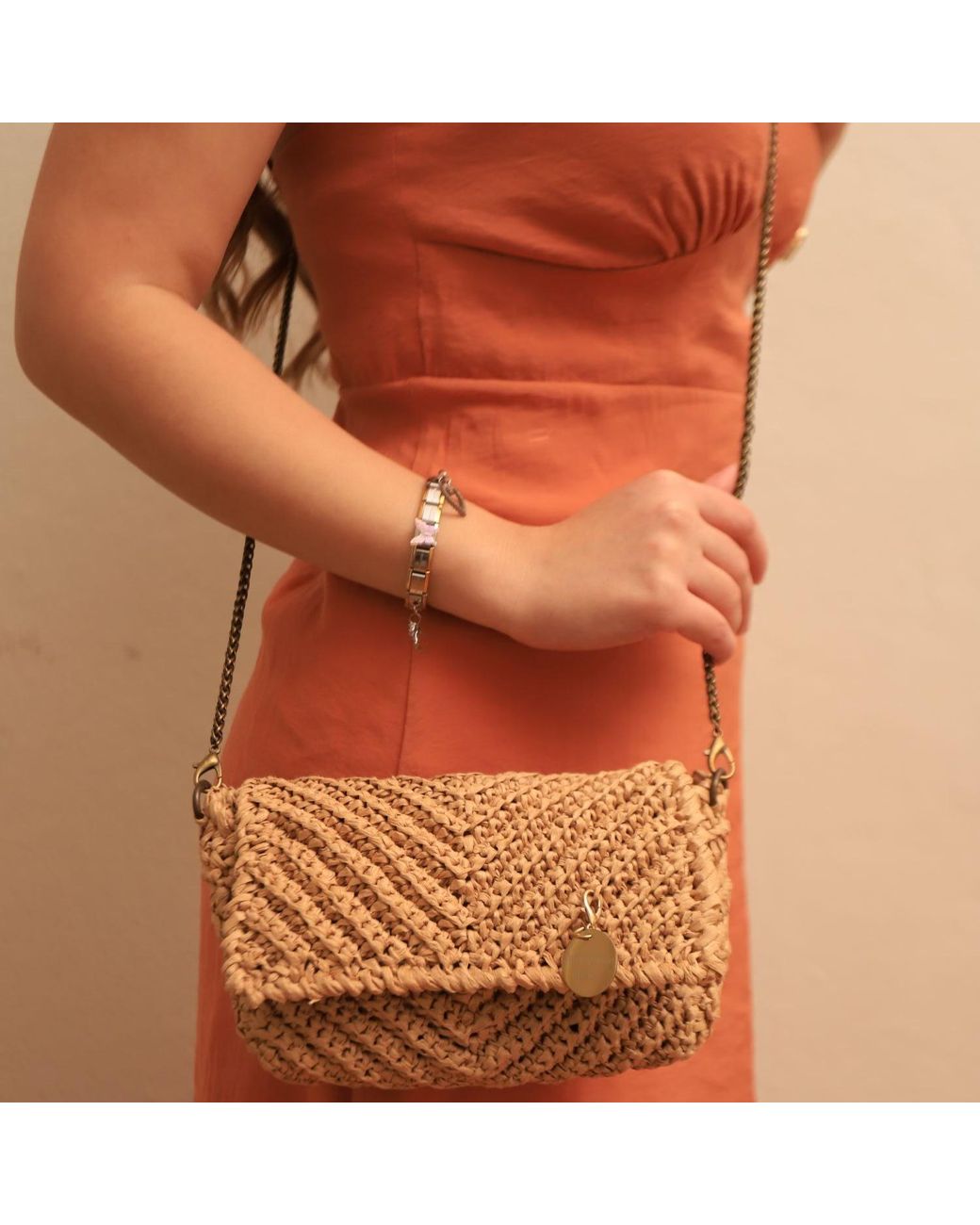 Springmoonatelier Metallic Neutrals Raffia Bag Shoulder Bag