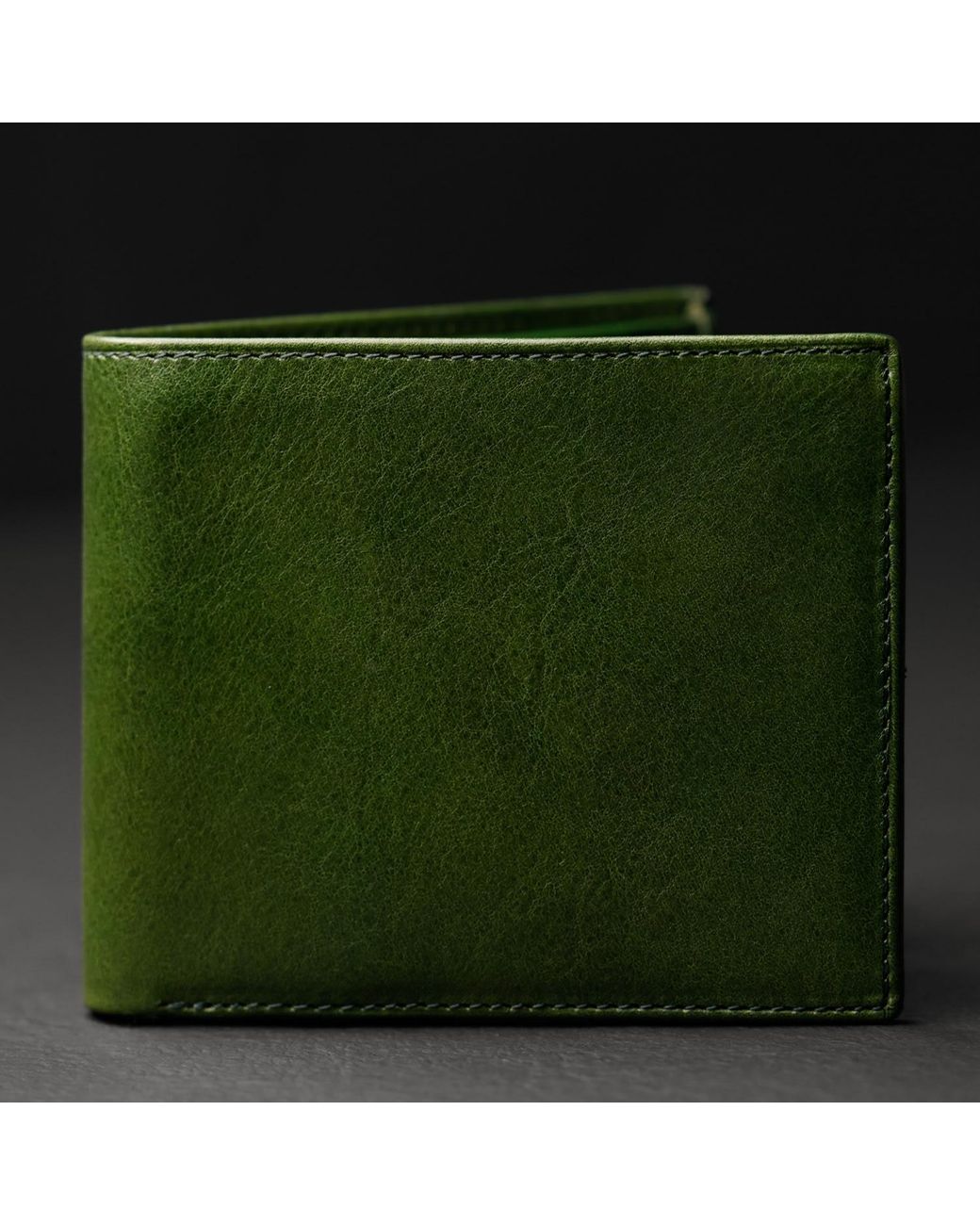 Time Resistance Green Leather Bifold Wallet for men