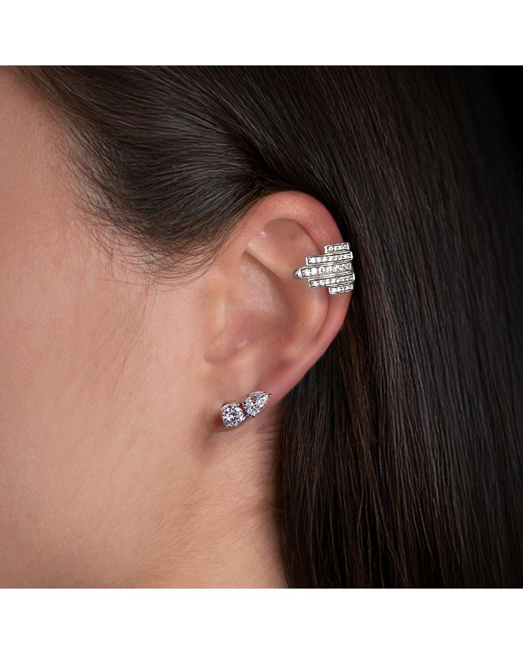 SALLY SKOUFIS White Alignment Ear Cuff With Made Cz Diamond Stimulant