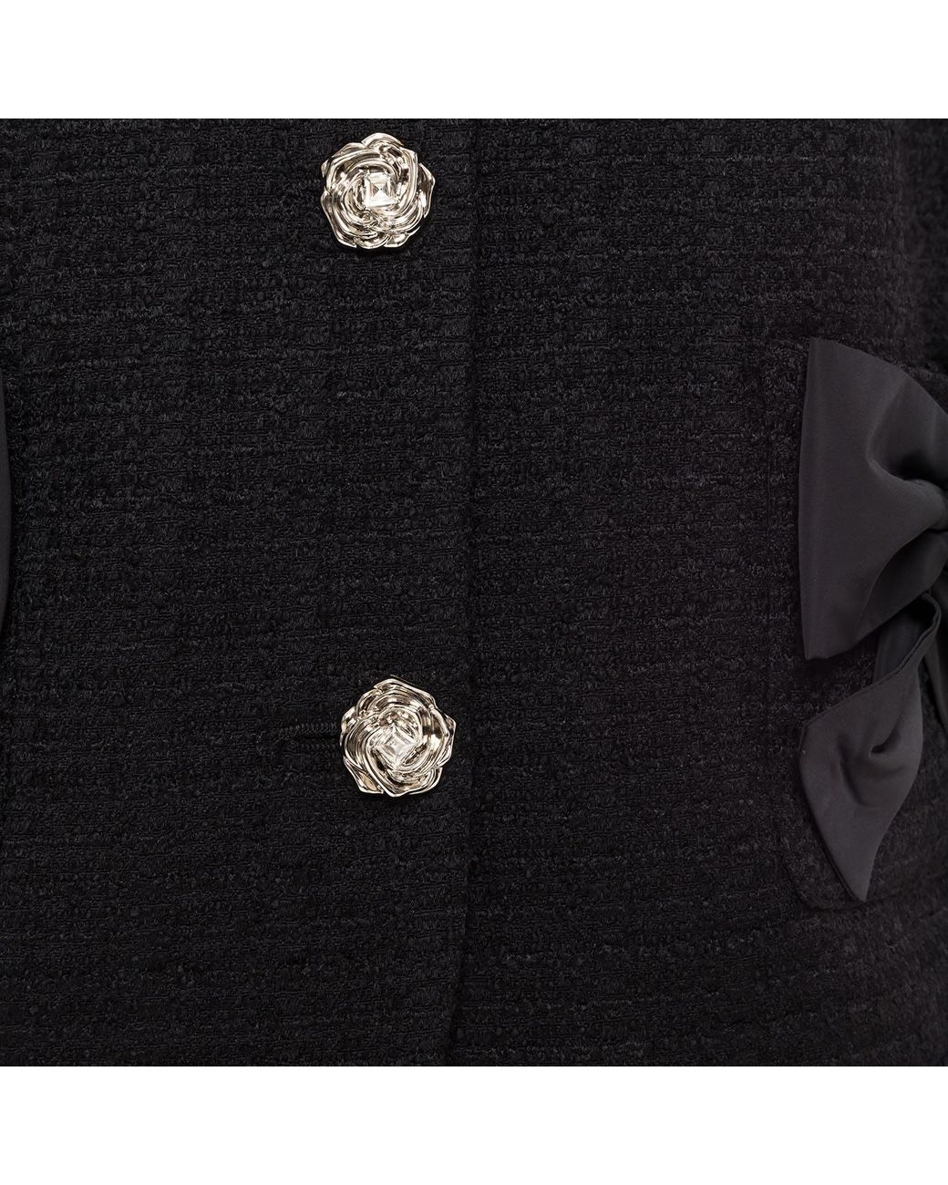 Nissa Black Bow-Detail Boucle Suit Jacket