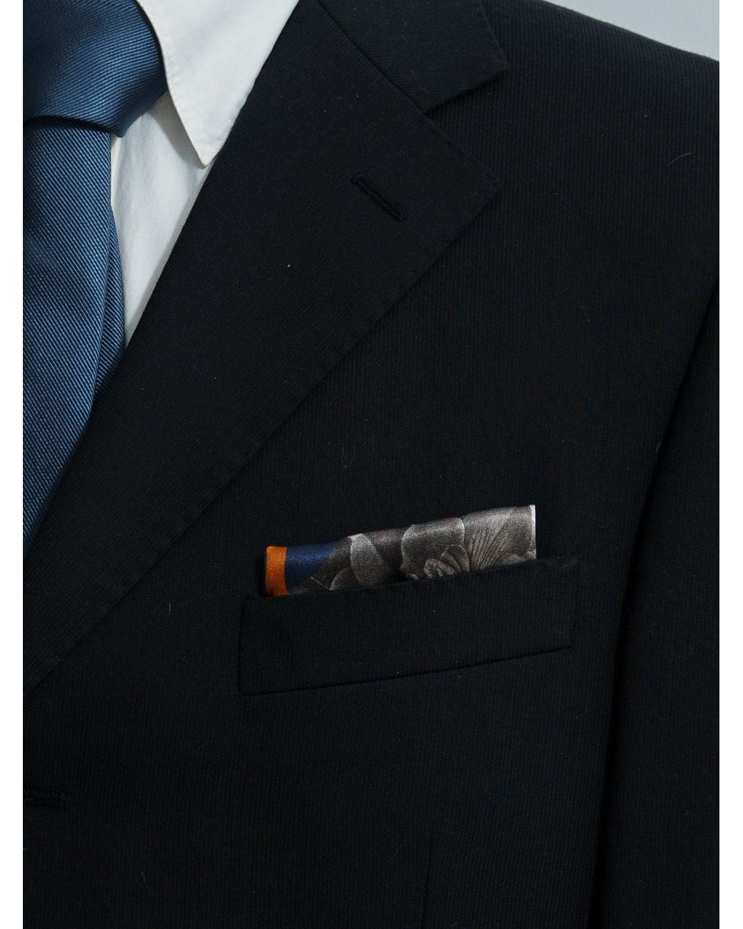 Lost Pattern Blue Noir Floral Silk Pocket Square for men