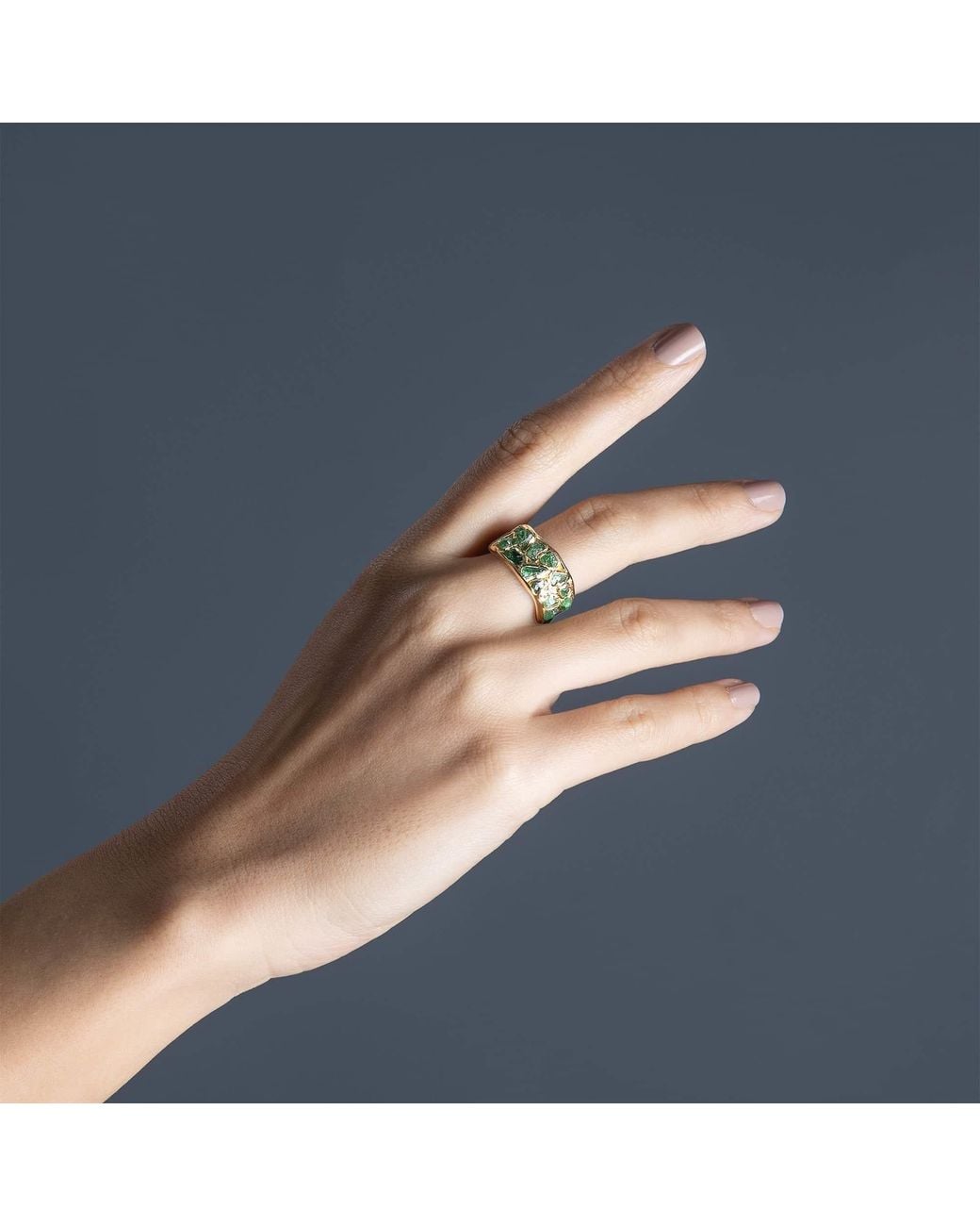 German Kabirski Green Viridi Wide Barrel Plated Ring With Tsavorite