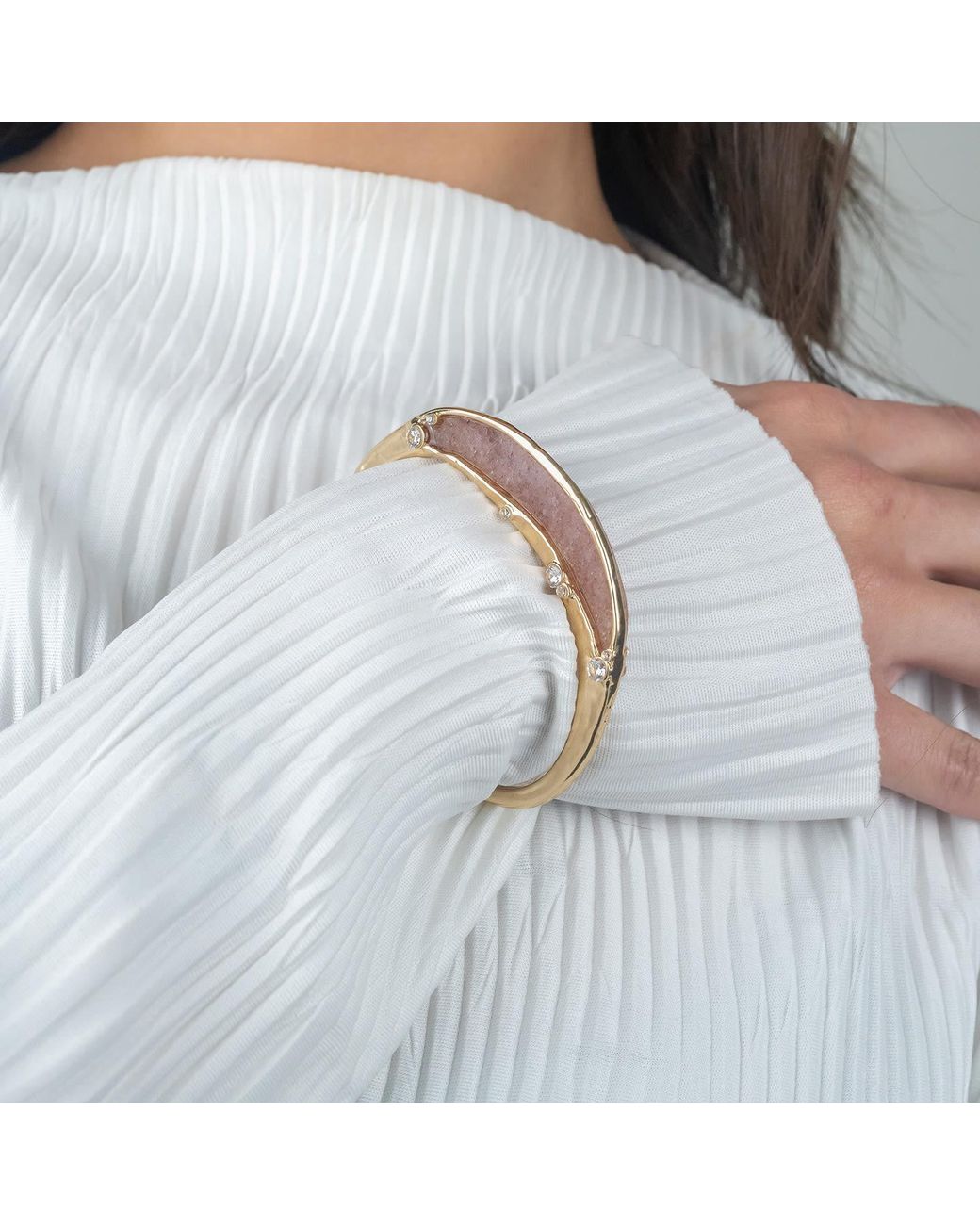 Rare Matters Jewelry Metallic Gemstone Inlay Bangle Cuff