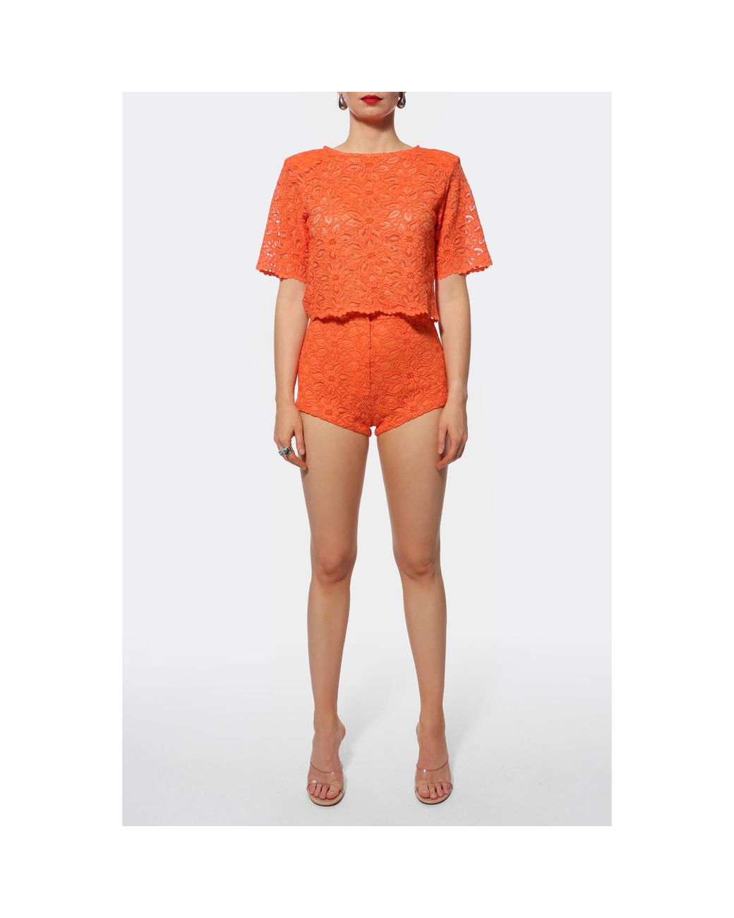 AGGI by HALEWSKI Orange Fibi Sun Lace Top Blouse