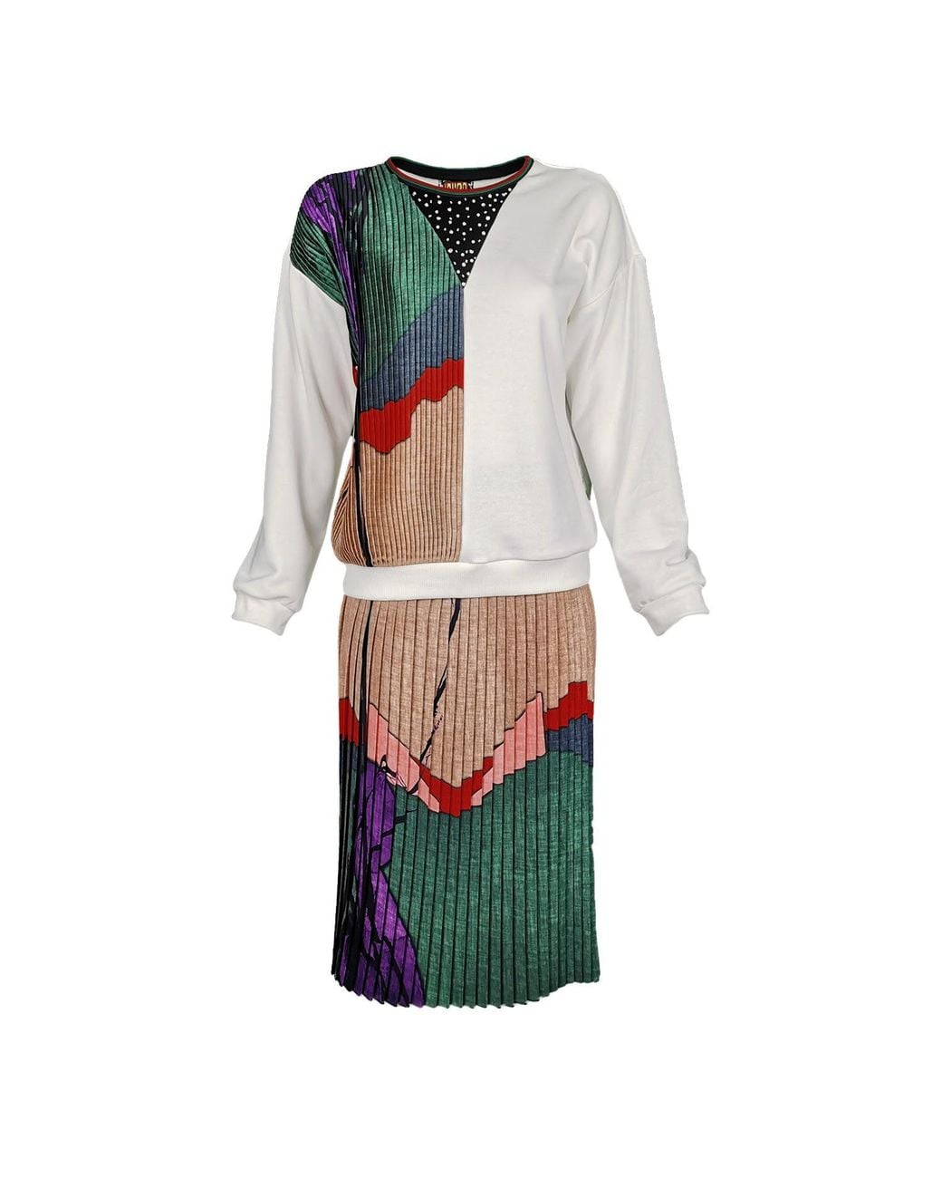 Lalipop Design Multicolor Pleated Sweatshirt With Rhinestone Details