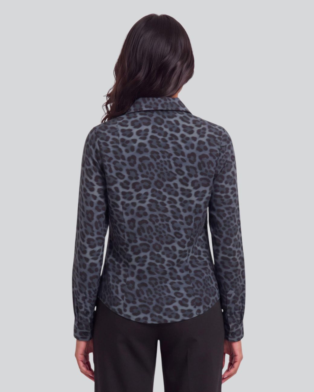 Lords of Harlech Blue Sutton Leopard Smoke Stretch Silk Long-Sleeve Shirt