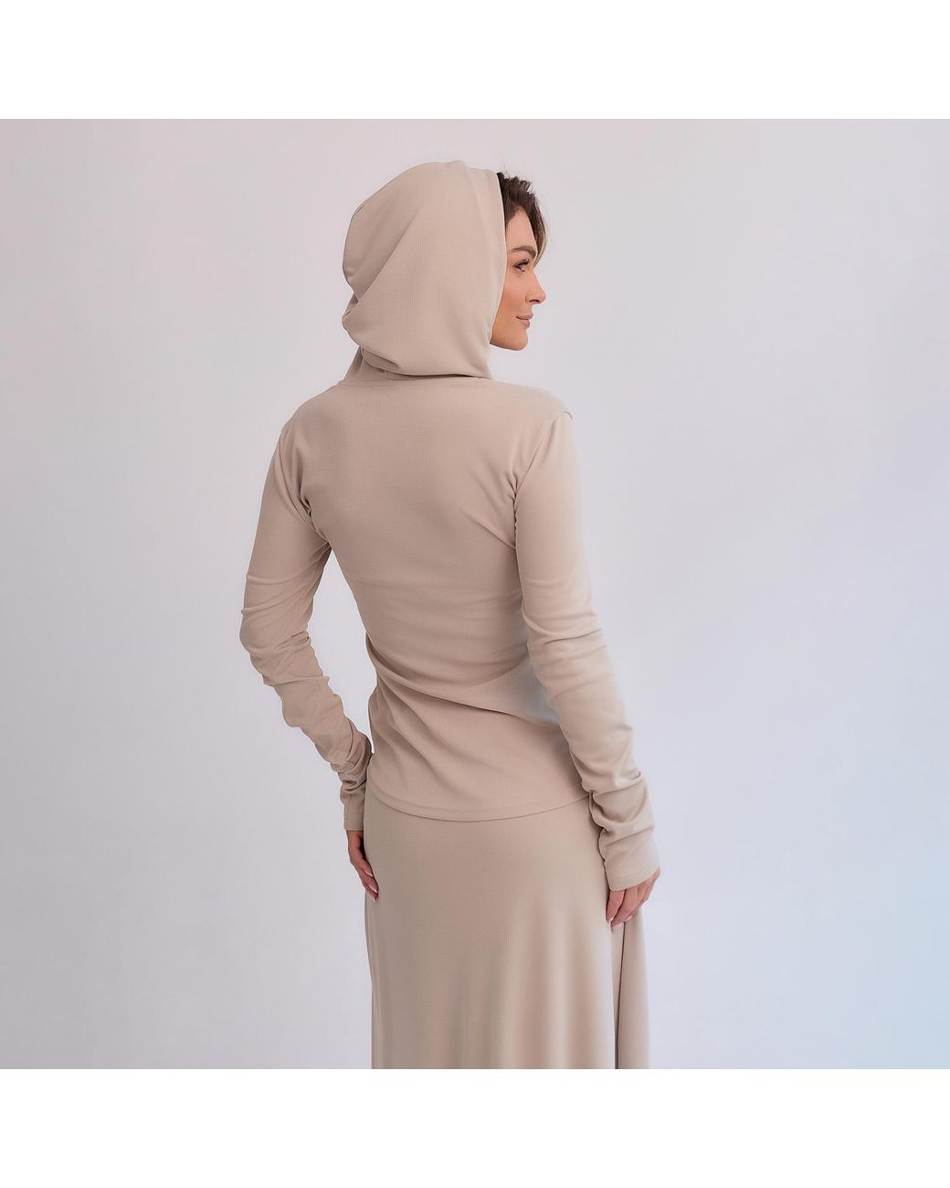 Mandragora Pink Neutrals Ribbed Viscose Hoodie Top