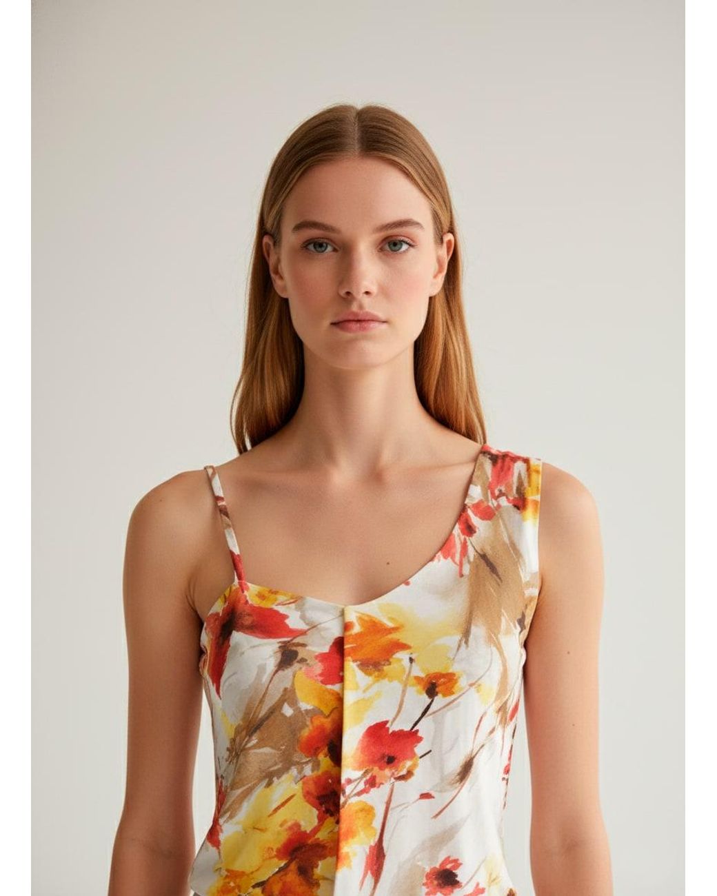Conquista Red Asymmetric Floral Print Jersey Top With Braided Strap – Viscose-Elastane