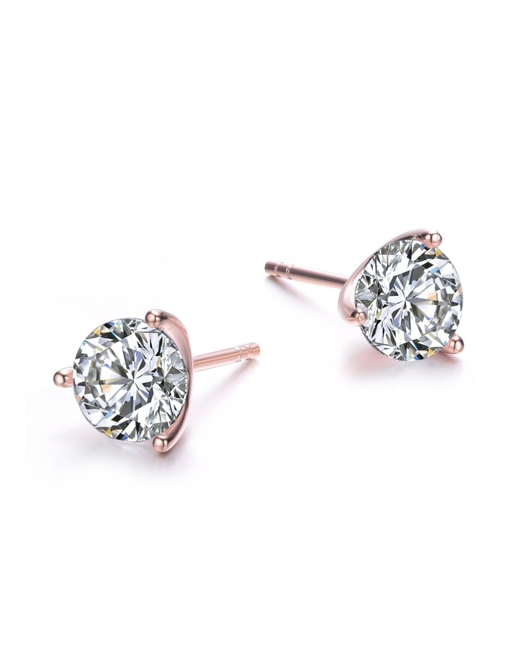 Genevive Jewelry Multicolor Rose Rose Plated Three-Prong Martini Solitaire Stud Earrings