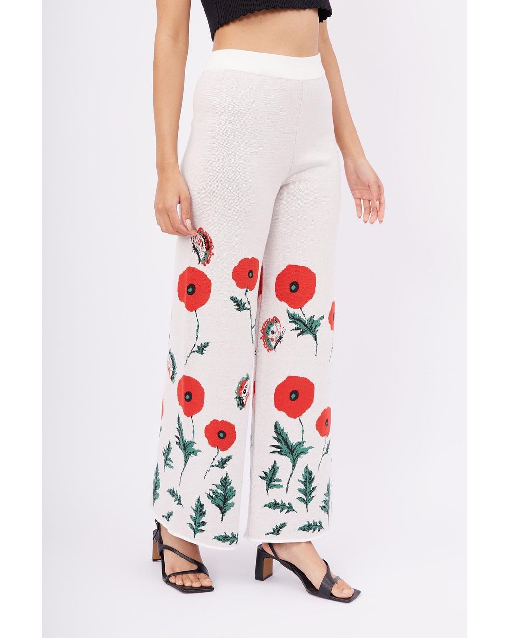 Peraluna White Poppy High Waist Knit Trousers