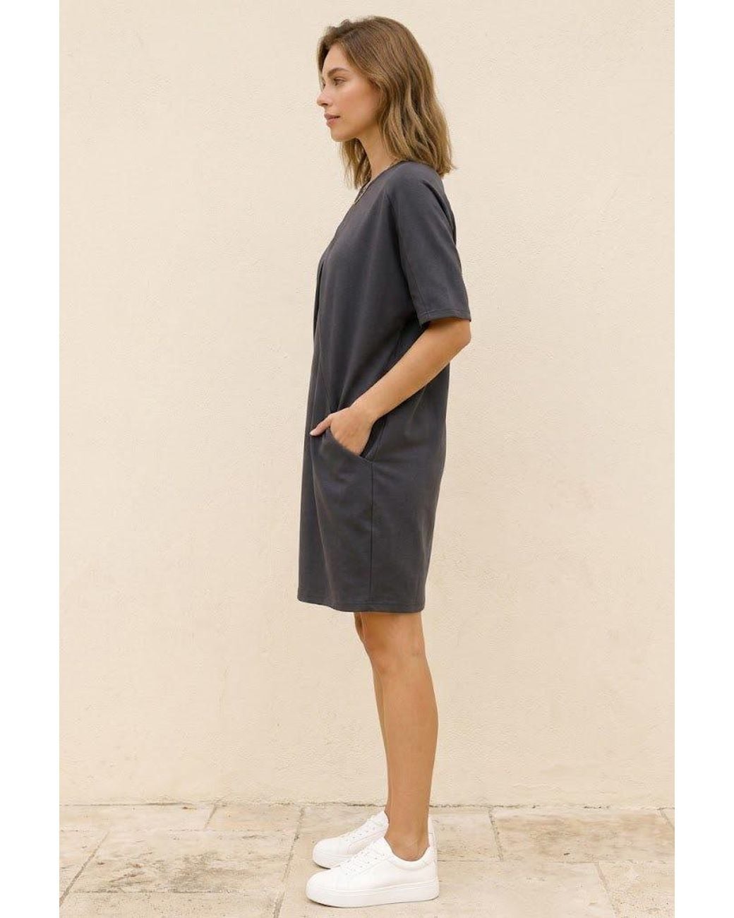 Conquista Gray Architectural Pocket Cocoon Dress
