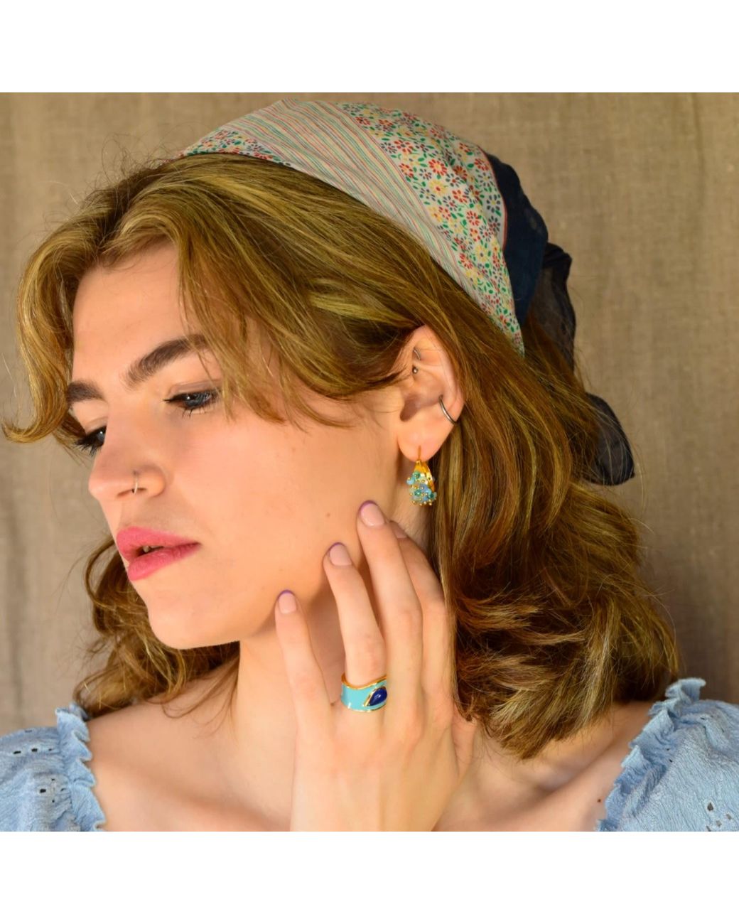 GEM BAZAAR Blue Bejewelled Hoops