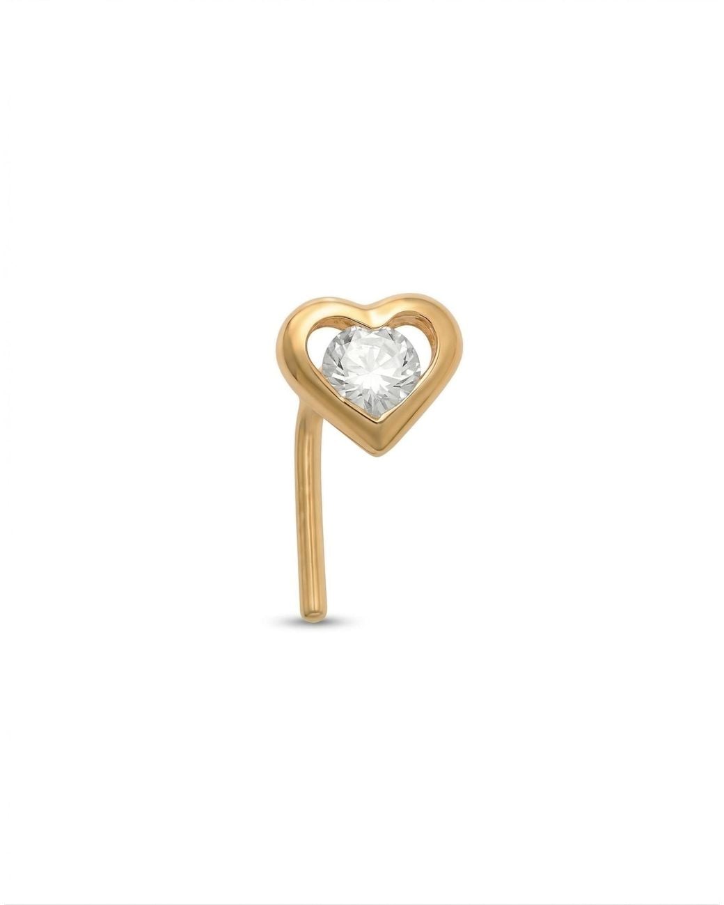 Zahav Jewelry White 14K Solid 24G Heart Cz L-Shape Nose Stud