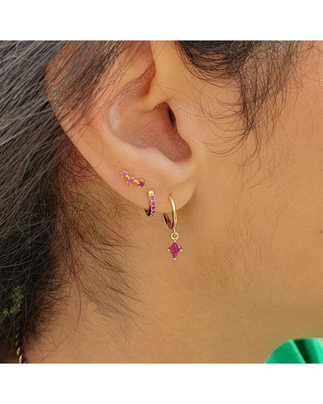 Sophelia Pink Minimalist Ruby July Birthstone Climber Stud Earrings