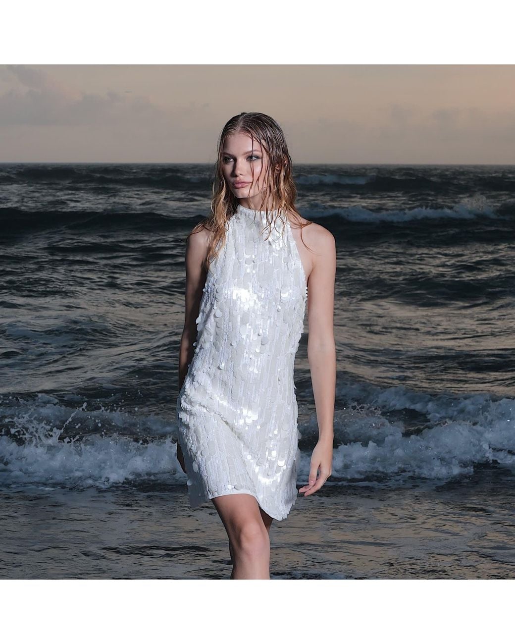 OW Collection White Wynn Sequin Mini Dress