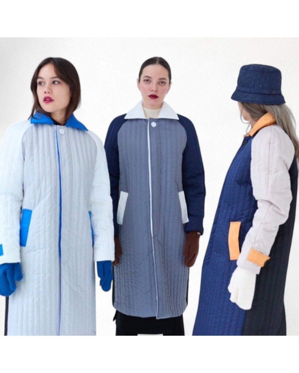 London Atelier Byproduct Blue Patchwork Colour Block Quilt Long Jacket