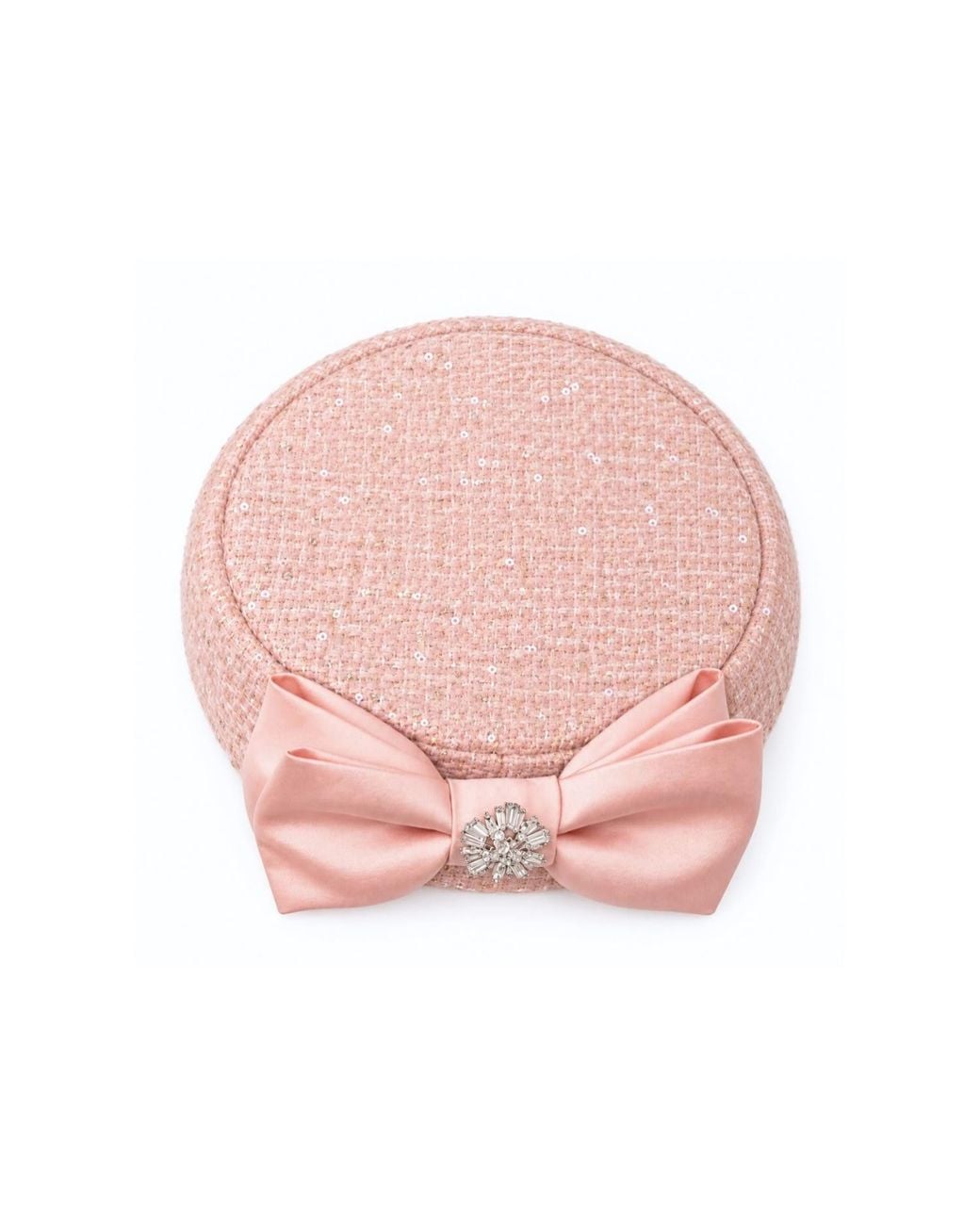 Santinni Pink 'Amour' Woollen Tweed Pillbox Hat With Silk Bow Rosa