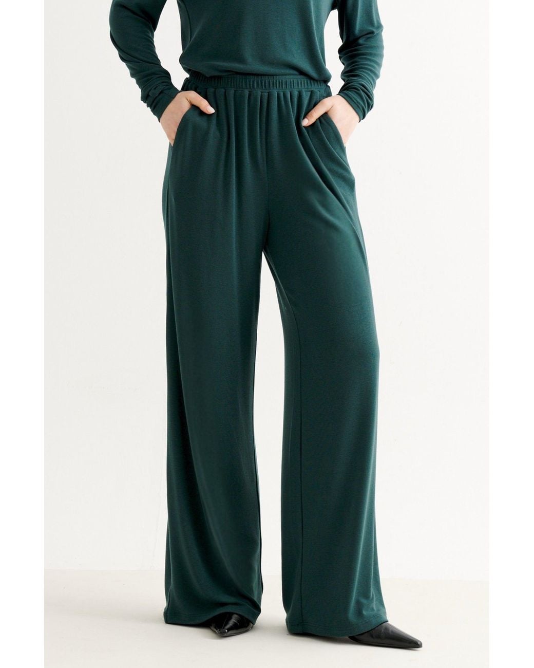 Louche Green Miller Wide Leg Jersey Trouser