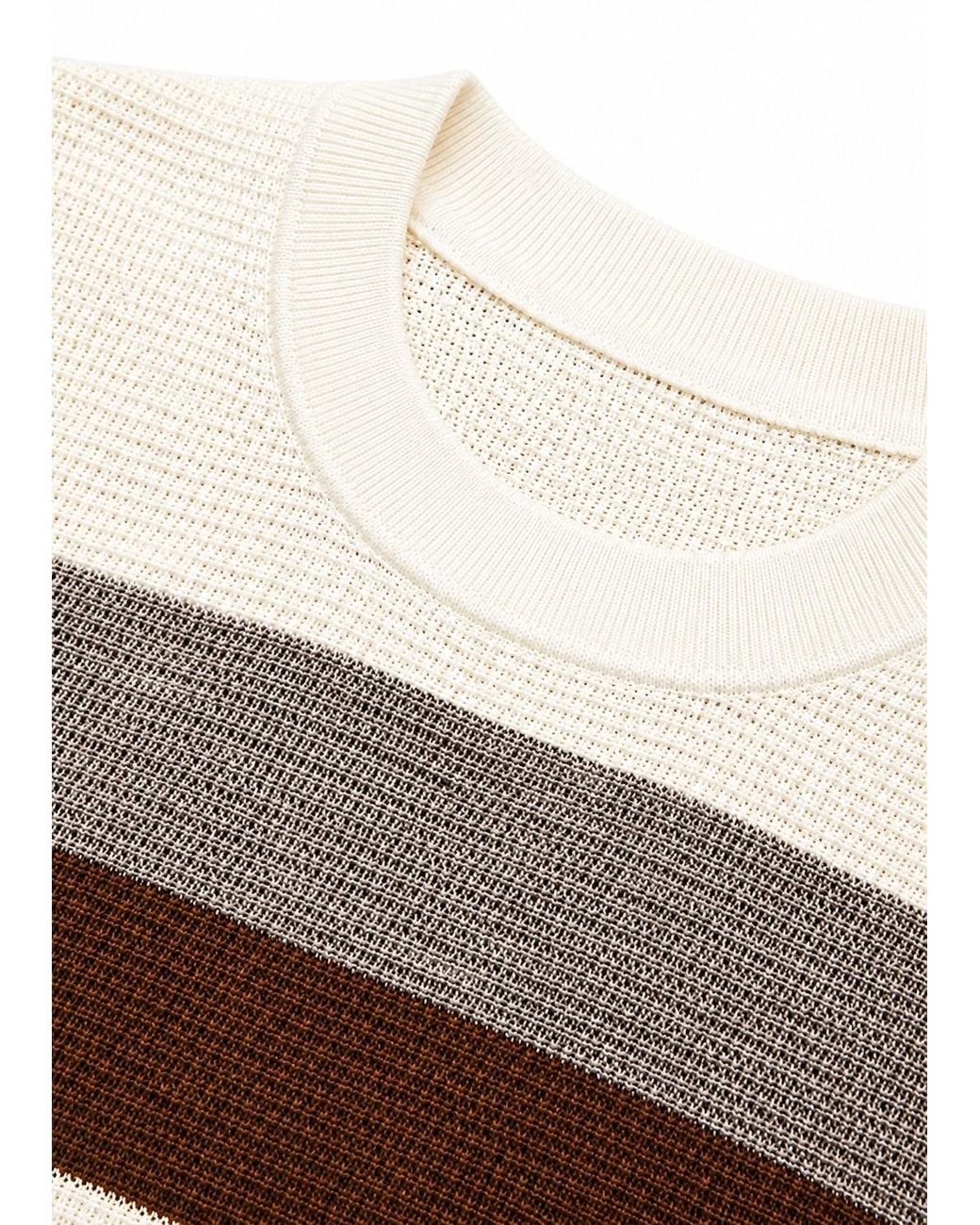 Vayla Natural Neutrals & Mocha Short Sleeve Striped Knitted Top for men