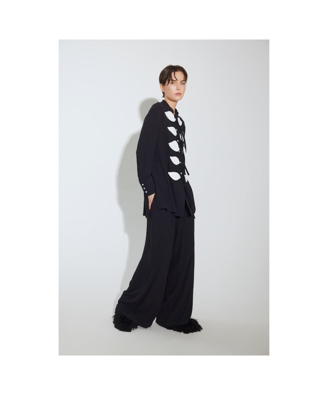 Julia Allert Black Lightweight Crinkled Blouse & Wide-Leg Pants Co-Ord Set –
