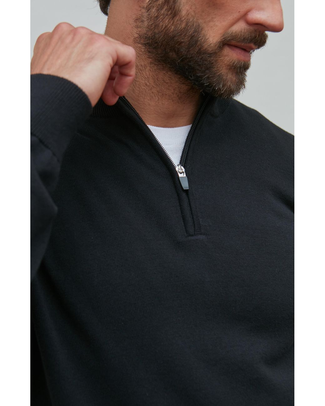 Paul James Knitwear Blue Lightweight Foster Cotton Zip Neck Jumper for men
