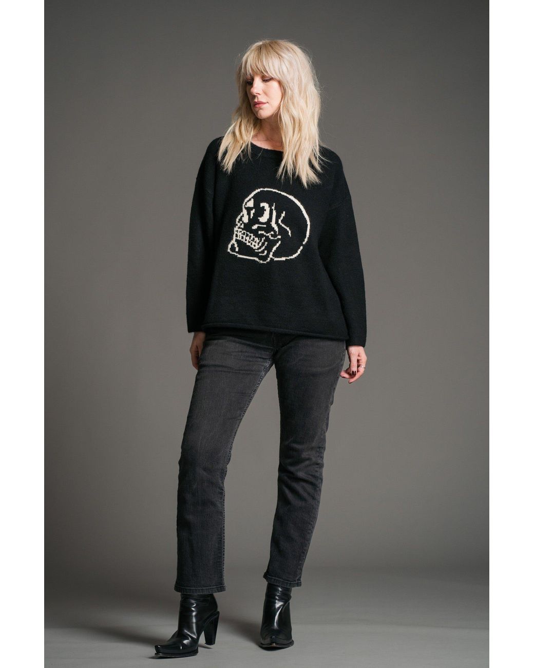 Little Lies Black Skull Knit Jumper
