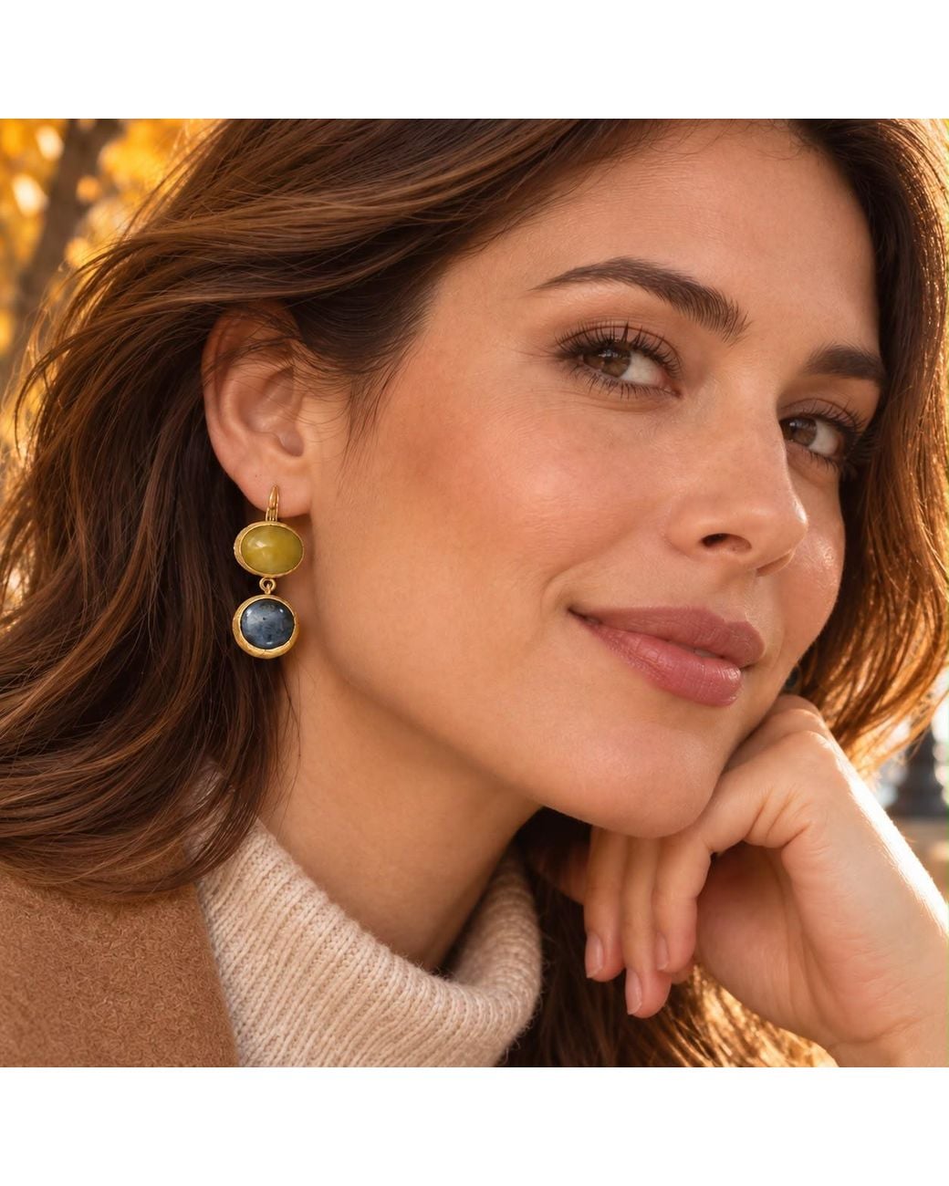 By Ozge Blue Golden Earth & Midnight Sky Natural Stone Brass-Plated Drop Earrings