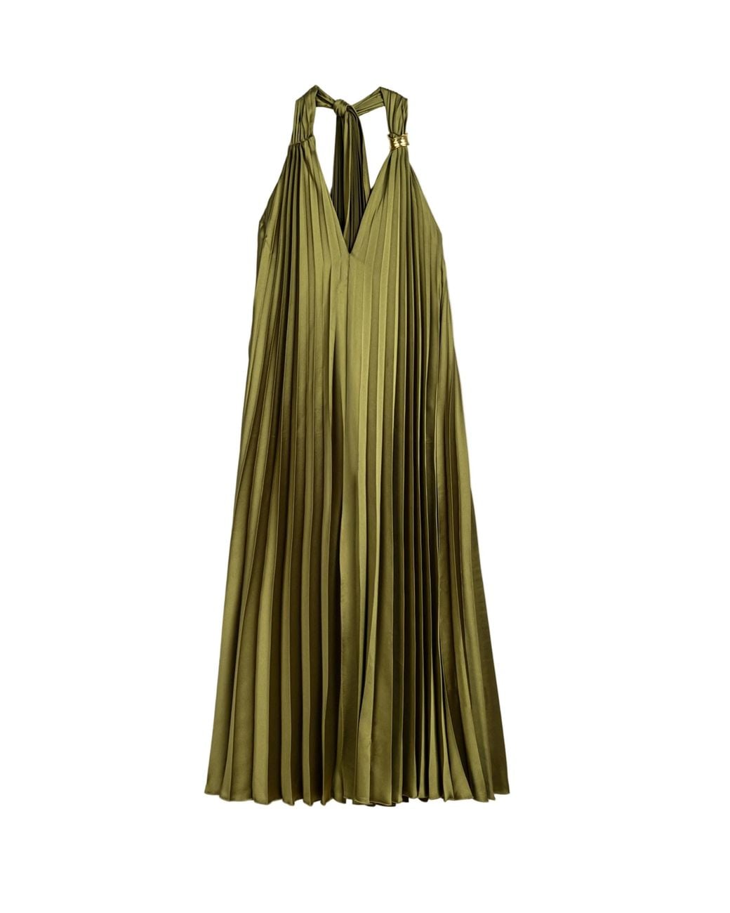 Nocturne Green Neutrals Pleated Halter Maxi Dress
