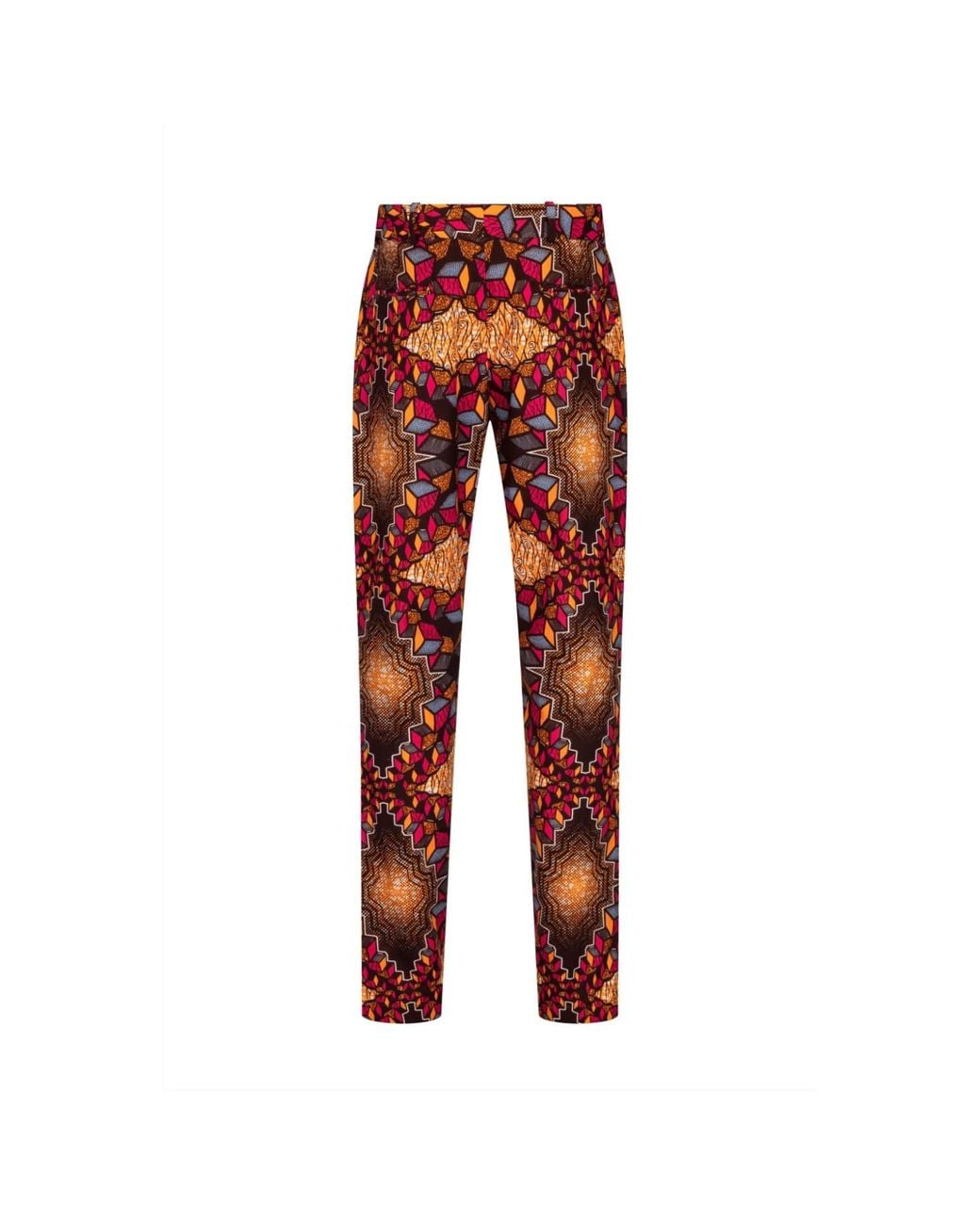 Ohema Ohene Red Straight Leg African Print Trouser-Cubic for men