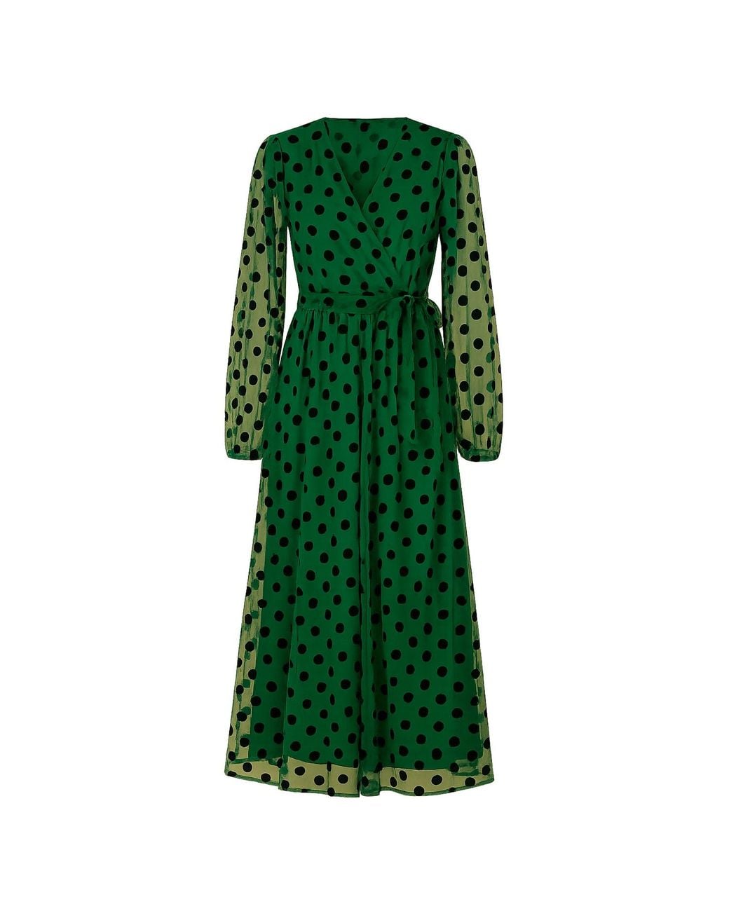 green emerald velvet dress Flora Green Polka Dot Midi Dress – Finery London main image 1