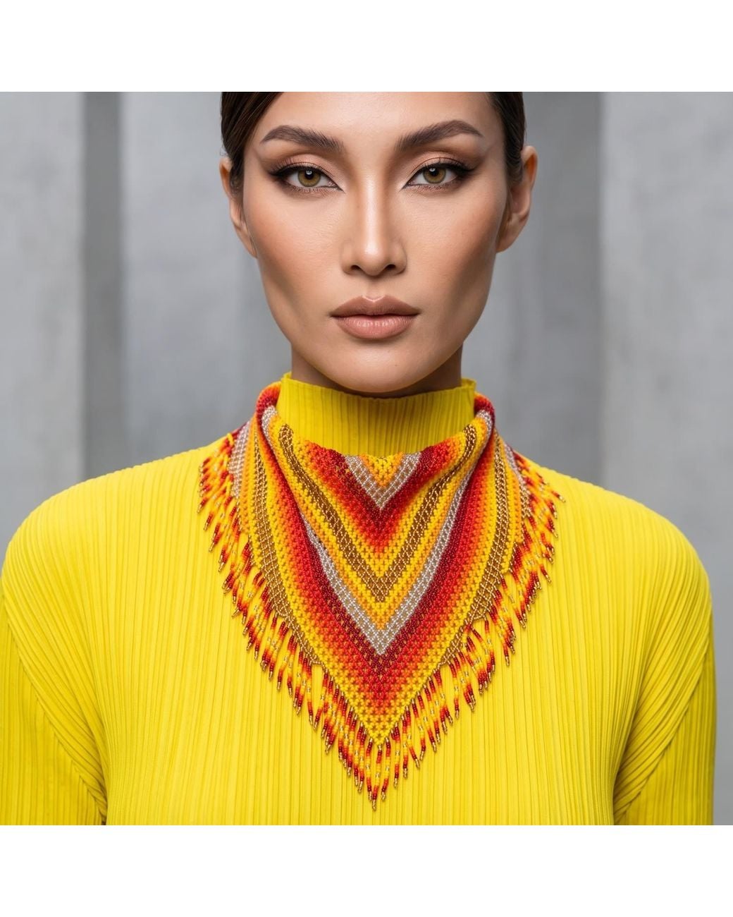 Iliana Arrazola Orange Scarf Fringe Necklace, And, Glass Beads, Beaded Jewelry
