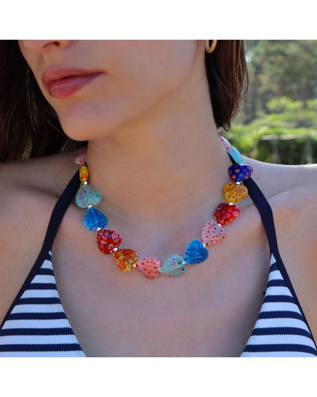Mineralgems•Studio Blue Necklace With Venetian Heart-Shaped Murrine