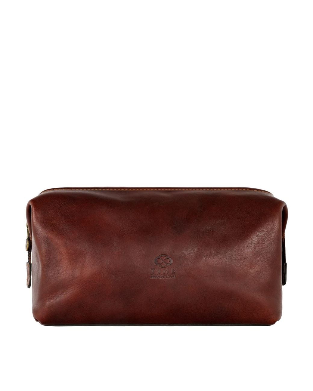 Time Resistance Brown Leather Toiletry Bag For