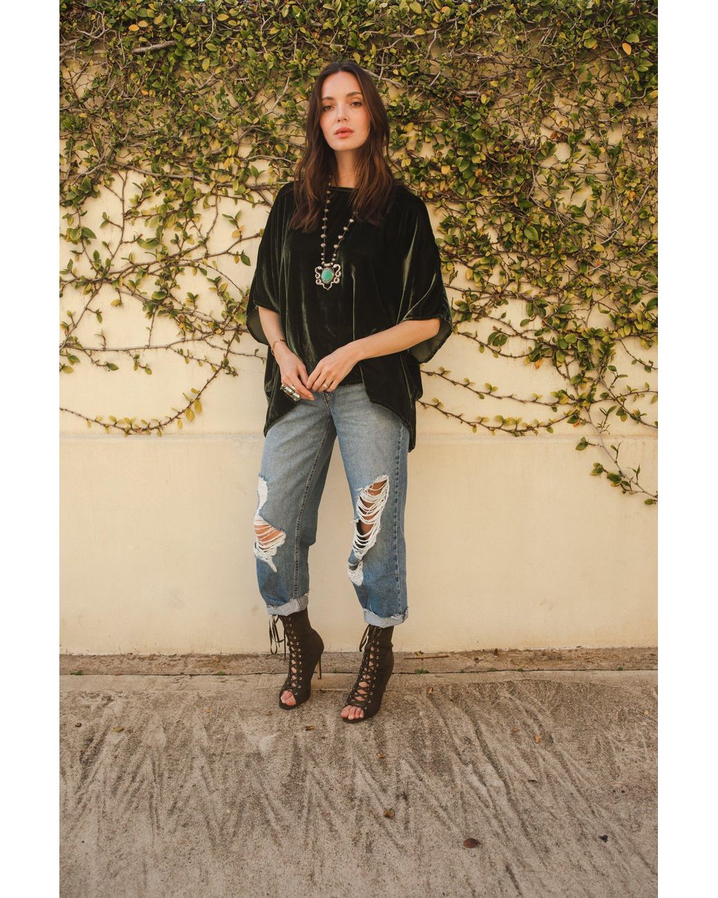 Jennafer Grace Brown Silk Velvet Scarf Blouse